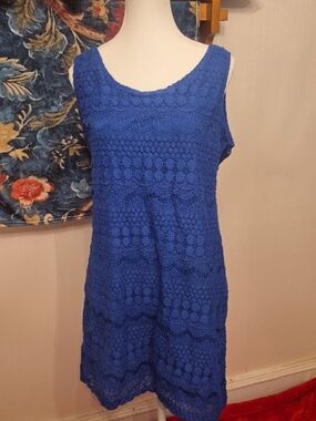 Tiana B. Royal Blue Crochet Sleeveless Mini Dress
